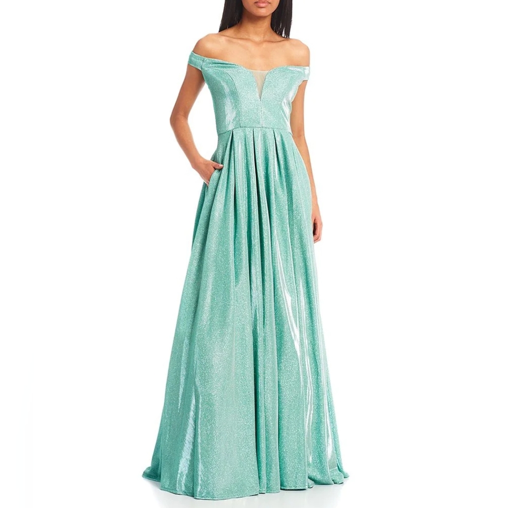 Off-The-Shoulder Sweetheart Neck Sherri Shine Shimmer Ball Gown